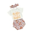 thumbnail image 2 of Yunliwuli Baby Girls Summer Shorts Sets Short Sleeve Letter Print Romper Floral Print PP Shorts Headband Sets, 2 of 10