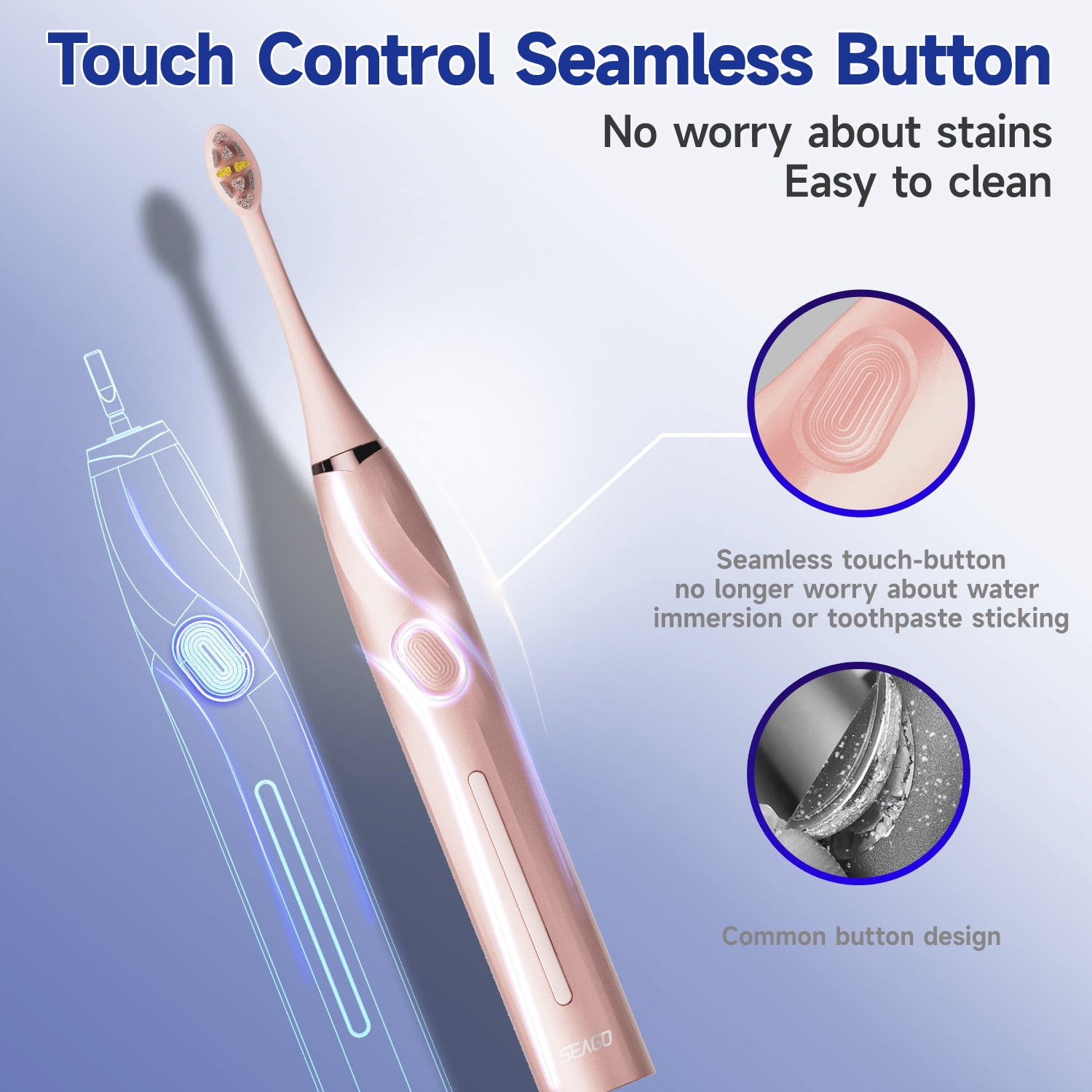 Seago Sonic Power Toothbrush, Rechargeable Electric Toothbrush with Pressure Sensor, 8 Soft Bristle Heads,5 Modes, Pink SG-2752