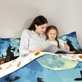 thumbnail image 4 of jejeloiu Happy Halloween Bedding Comforter Set 7pcs,Funny Witch Pumpkin Queen Bedding Sets,Orange Black Blue Queen Sheet Sets,Luxury Bedroom Decor Reversible, 4 of 8