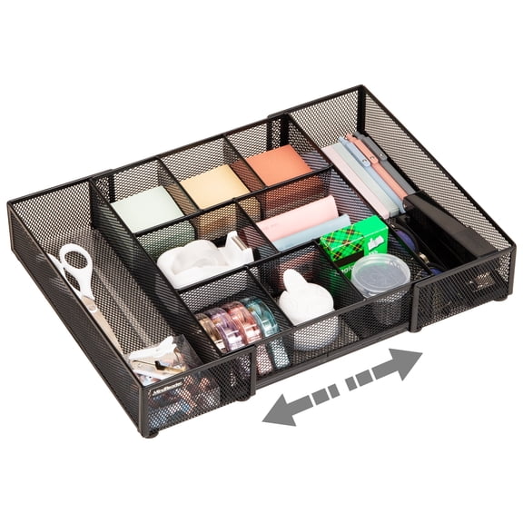Mind Reader Expandable Mesh Desk Drawer Organizer, Adjustable from 9.25" to 17.125", Office Supply Storage Tray, Makeup Organizer, Black