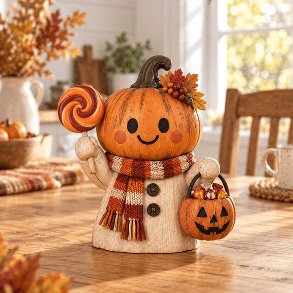 Cute Pumpkin Character Wooden Block 3 Layer for Halloween Tabletop Decor