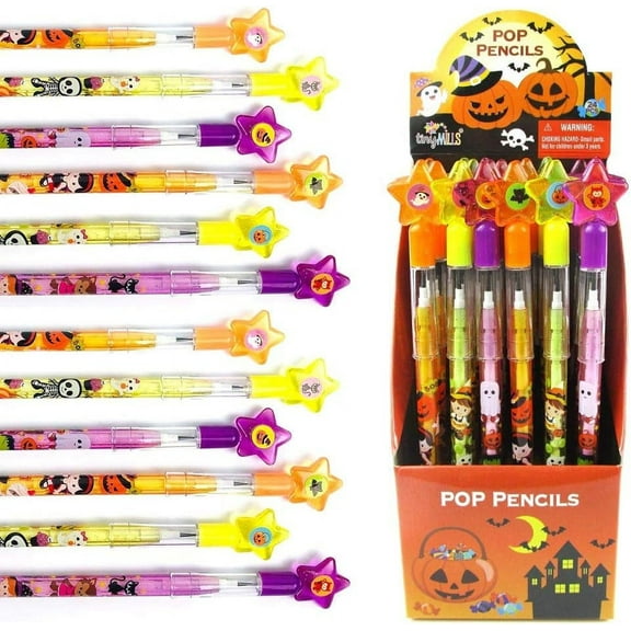 Tinymills Halloween Multi Point Stackable Push Pencils with Eraser, 24 Pcs, Party Favor Prize Carnival