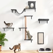 Cat Wall Shelves Perches Set, DOMIPET 5 in 1 Wall Furniture, Sleeping Playing Lounging Climbing Wall-mounted Cat Tree House for Multiple Cats