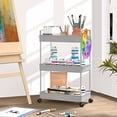 thumbnail image 5 of 3 Tier Rolling Storage Cart with Wheels Slim Craft Nail Makeup Snack Art Baby Utility Cart Organizer on 2 Lockable Wheels for Bathroom Laundry Room Kitchen Bedside Narrow Spaces, Gray, 5 of 8