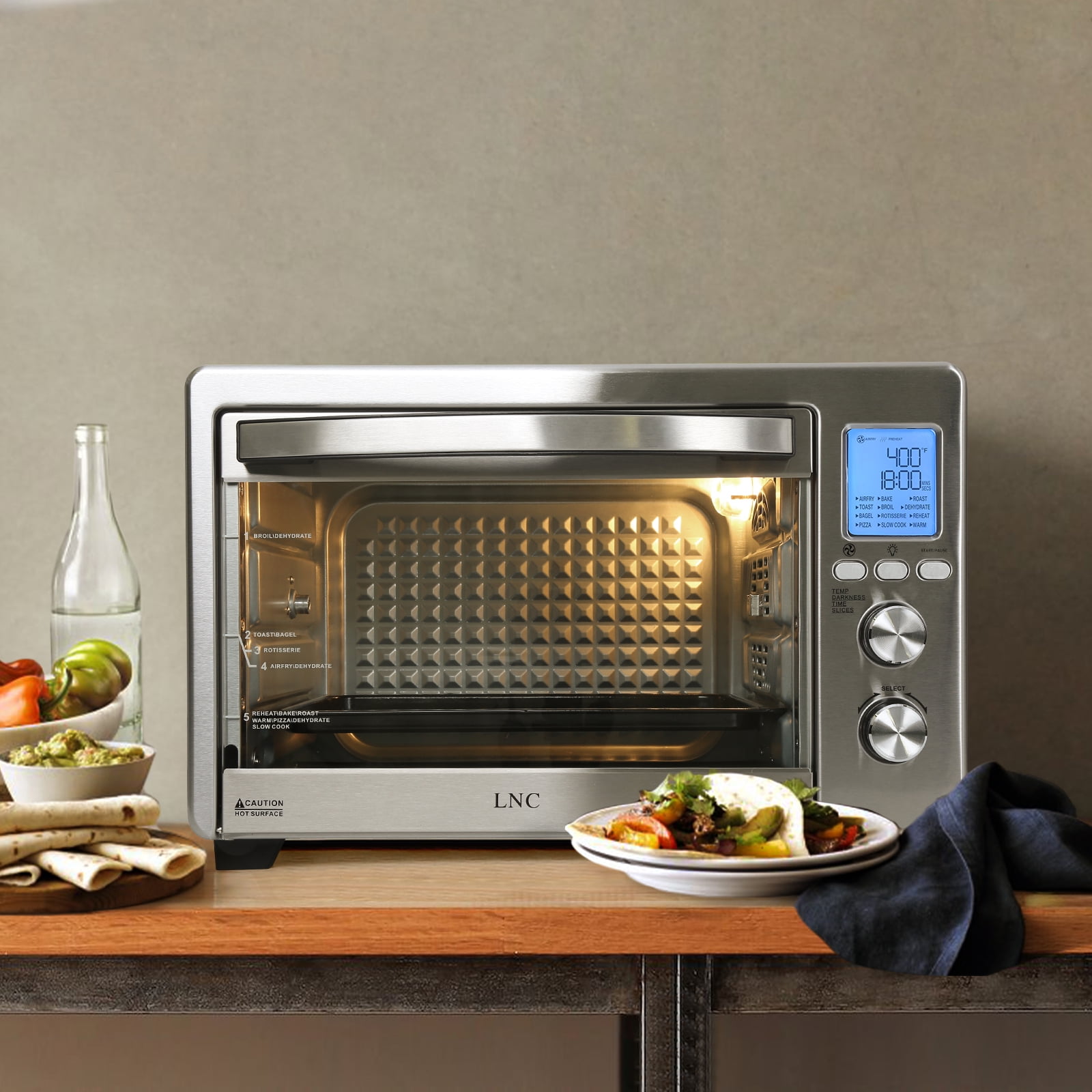 LNC Air Fryer Toaster Oven 12-in-1 Countertop Oven withspeedy Convection, Large 34 QT Capacity, 1750W,stainlesssteel - Gray