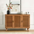 thumbnail image 4 of Boho Accent Cabinet with 3 Lattice Doors Storage Sideboard Credenzas Wooden Legs Home Living Room Walnut, 4 of 8