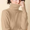 thumbnail image 4 of Wyobmus Womens Knitted Sweater Solid Color Long Sleeve Knitwear Casual Turtleneck Slim Base Blouse Tops B-Khaki, 4 of 5