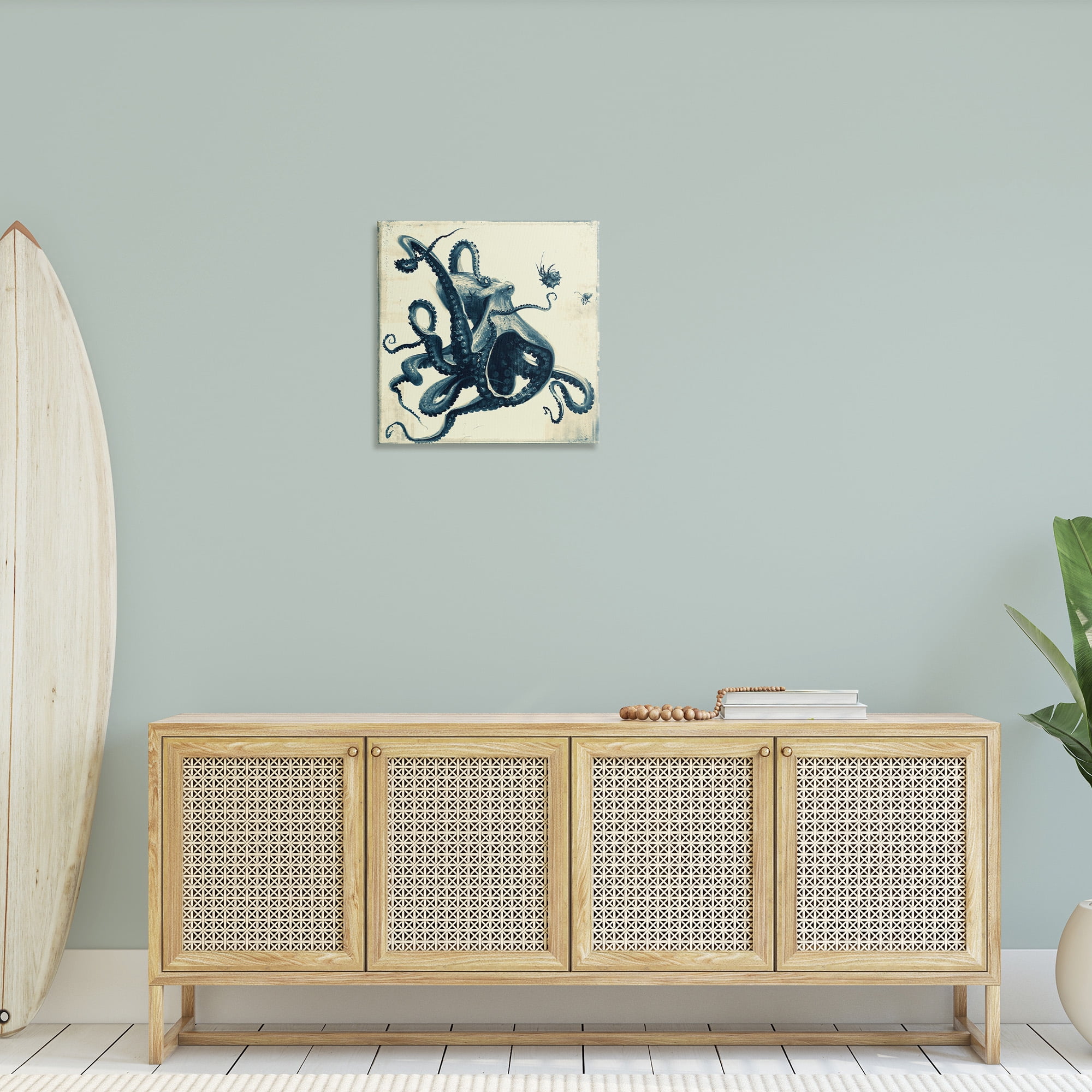 Stupell Industries Vintage Maritime Octopus Animals & Insects Painting Gallery Wrapped Canvas Art Print Wall Art, 24 x 24