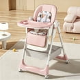 thumbnail image 2 of Adjustable Baby High Chair for 0-6 Years Old, Portable Infant Feeding Seat with Safety Belt, Lockable Silent Wheels, Easy-Clean Design for Dining & Living Room, Pink, 2 of 10