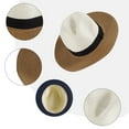 thumbnail image 3 of 56-58cm hat circumference female summer flat brimmed small top hat sunshade travel jazz two-color stitching straw hat - Khaki, 3 of 5