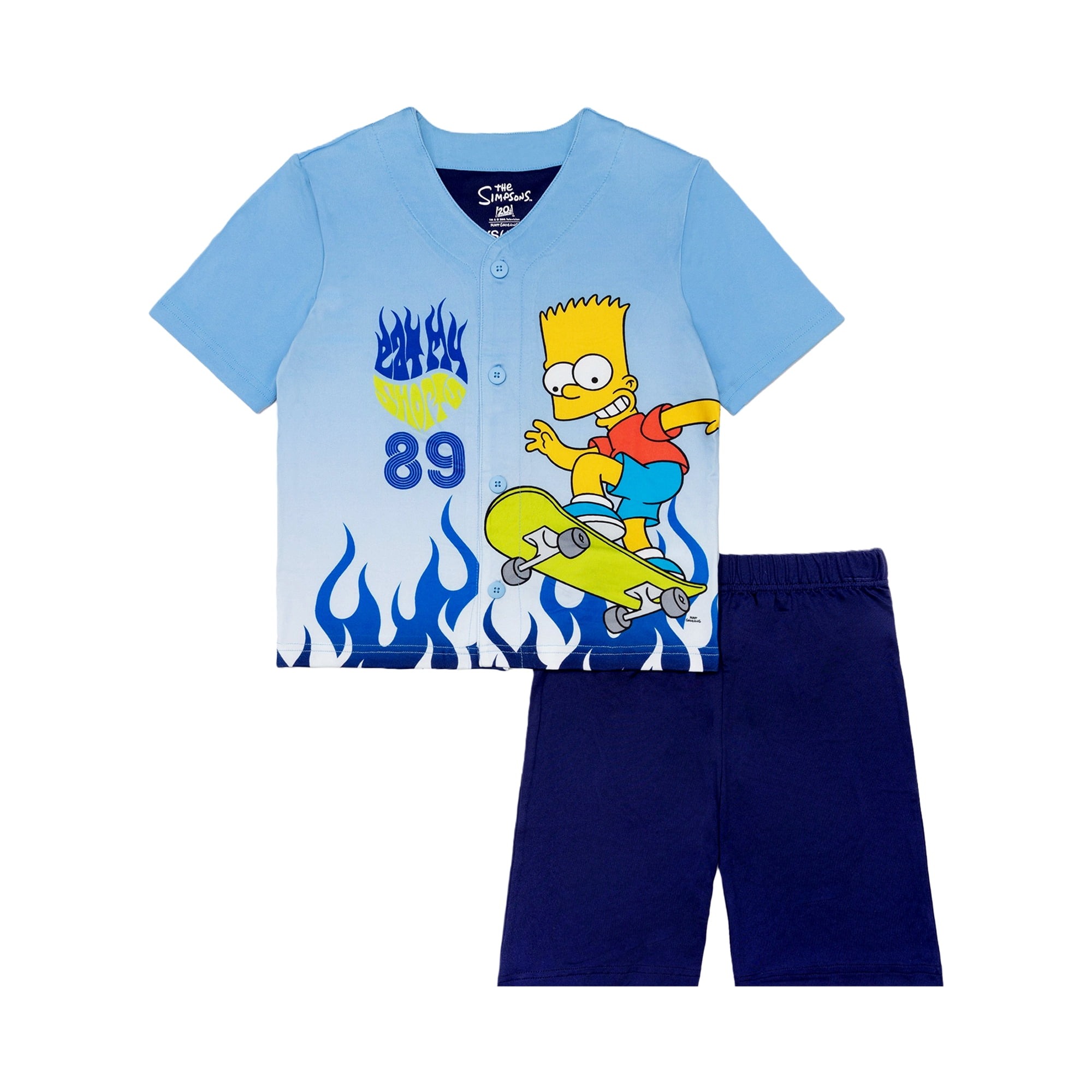 Bart Simpsons Boys Short Sleeve Top and Short Jersey Coat Pajama Set, 2-Piece, Sizes 4-12