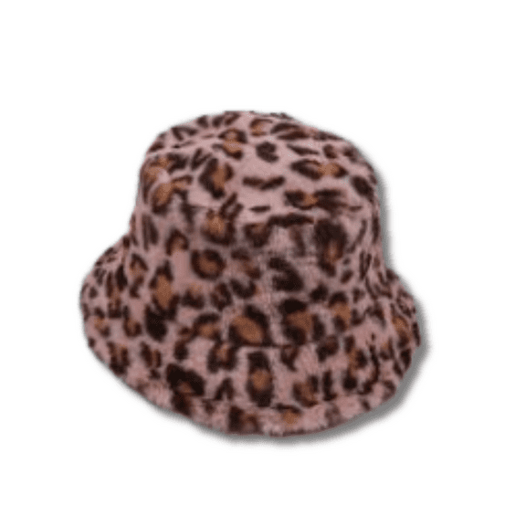 4 Leopard Patterned Rabbit Fur Winter Hat - Fuzzy Bucket Style