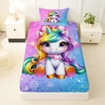 thumbnail image 3 of Erosebridal Girls Unicorn Twin Sheet Sets,Multicolor Glitter Print Bedding For Kids 3pcs, 3 of 6