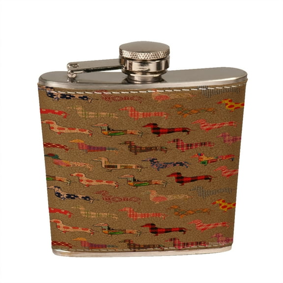 KuzmarK 6 oz. Leather Pocket Hip Liquor Flask - Floral Daschund Dog
