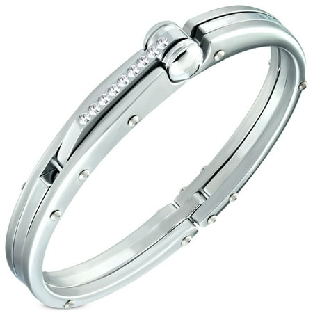 Turquoise Silver Mens Bracelets - Fashion Alloy White CZ Silver-Tone Mens Handcuff Bracelet