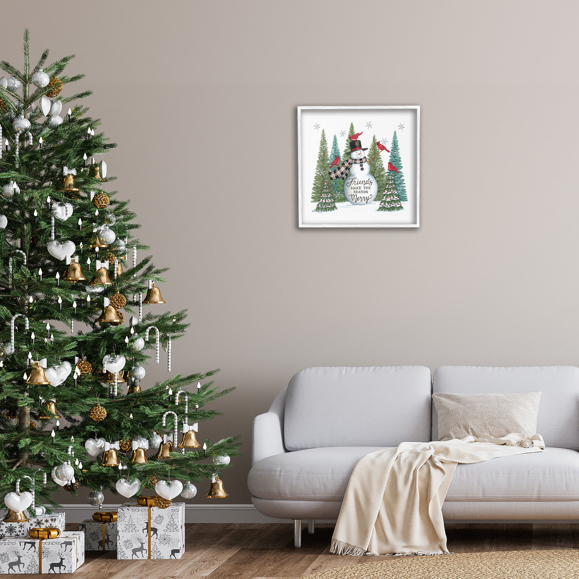 Stupell Industries Winter Friendship Snowman Holiday Painting White Framed Art Print Wall Art, 24 x 24