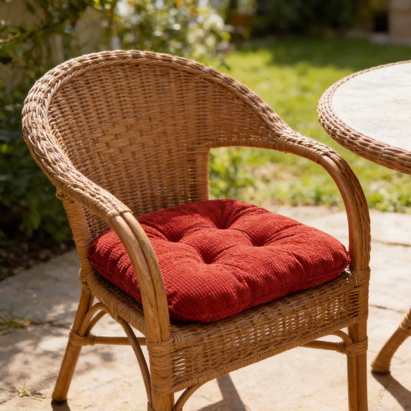 Outdoor Patio Chair Cushions Corduroy Chair Cushion with Ties High Back Tufted Pillow Replacement Rocking Chair Cushions Patio Chair Pads for All Season Indoor Home Office (Red)