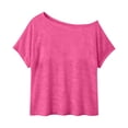 thumbnail image 6 of hoksml Women's Off Shoulder T-Shirt, Short Sleeve Sheer Slouchy Top, Casual Loose Tee for Daily and Summer Wear, 6 of 6