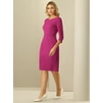 thumbnail image 3 of DARING DIVA Women's 3/4 Sleeve Pencil Boat Neck Elegant Midi Dress 2XL Fushcia, 3 of 6