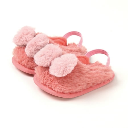 

Cute Shoes Newborn Infant Baby Slippers Boys Girls Faux Fur Winter Warm Bow Casual Plush Home Inndoor Soft Crib Sole Anti-slip Flats 0-18M