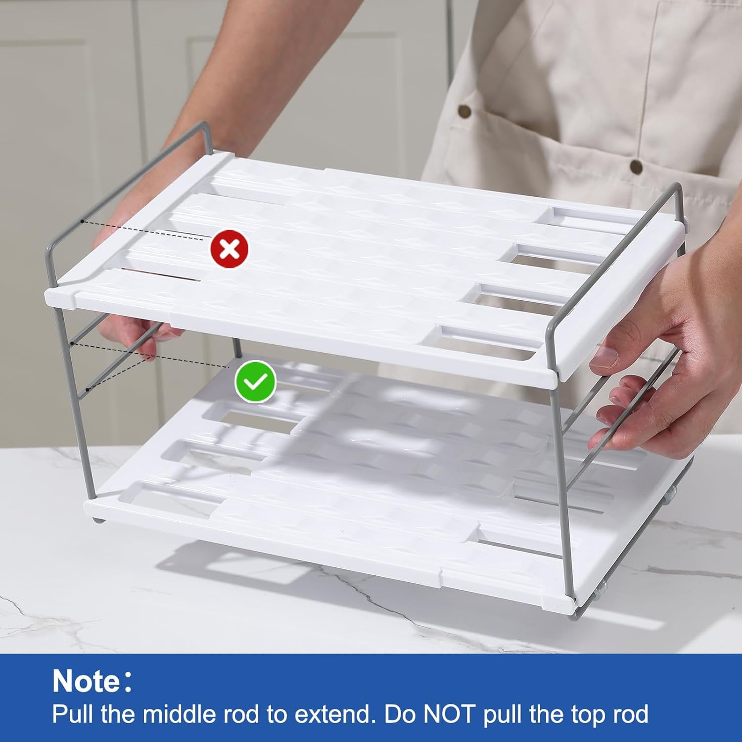 NestE-Water Bottle Organizer For Cabinet, Adjustable Tumbler Storage, Expandable 2 Tier Cup Organizer For Kitchen, Water Bottle Shelf Rack Holder For Pantry Countertop Fridge, White