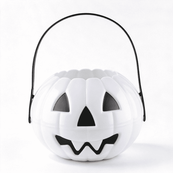 Halloween Pumpkin Treat Pail, White,Trick or Treat Decoration,Indoor Outdoor Halloween Decor