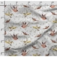 thumbnail image 2 of Soimoi Bird Printed, Cotton Satin Spandex Sewing Fabric By The Yard- 54 Inch WideDecorative Fabric For Dresses And Home Accents-White, 2 of 5