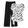 thumbnail image 5 of AUNVITO Women's Casual Two-Piece Set Loose Fit Drawstring Pants and Round Neck Short Sleeve Top with All Over Print Fashion Casual Outfit, 5 of 5
