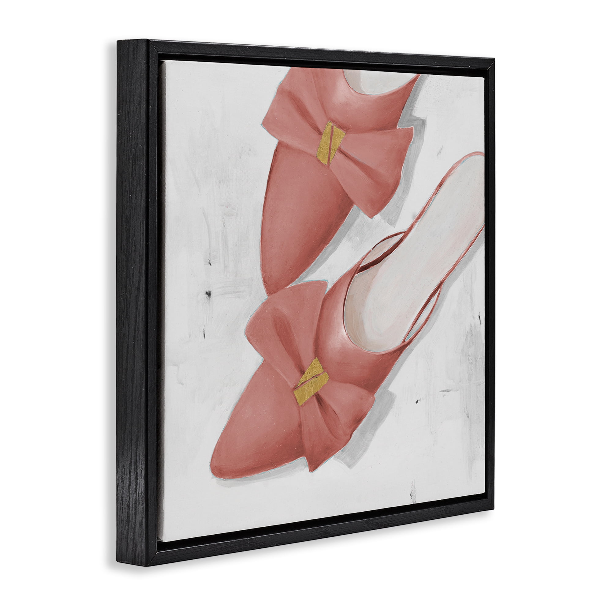 Stupell Industries Pink Kitten Heels Fashion Painting Black Floater Framed Canvas Art Print Wall Art, 25 x 25