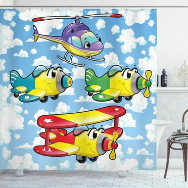 Ambesonne Cartoon Shower Curtain, Airplanes Sky, 69"Wx75"L, Multicolor