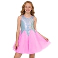 thumbnail image 3 of gdxvjhbj Robe Fille Préado Robe Fille Maille Contrastante Manches Courtes Bouffantes Ligne A Robe Décontractée de Fête Taille 8-9 (Rose, 8-9 Ans), 3 of 6