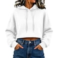 thumbnail image 2 of Jsaierl Women's Cropped Hoodies Trendy Solid Color Hooded Sweatshirt Athletic Pullover Workout Long Sleeve Tops Fall Clothes S-2XL, 2 of 7