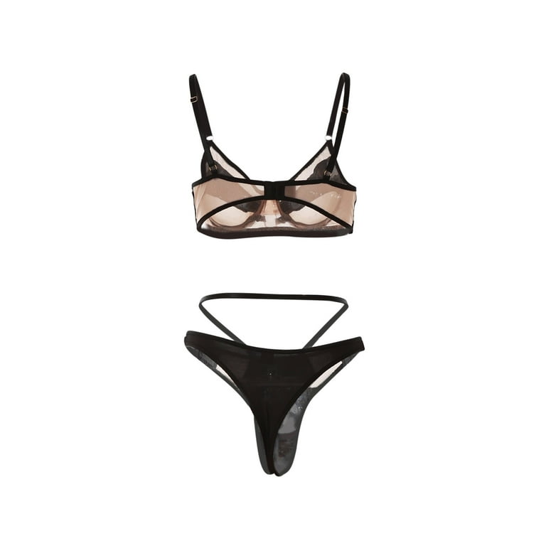 Homadles Lingerie for Women- 2 Piece Halter Sexy Cutout Slim Fit Fishnet  Nightwear Lingerie Sets Black M 
