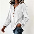 thumbnail image 5 of Women's Solid Velvet Long Sleeve Tops Notched V Neck Loose Tunic Shirts Business Casual Blouses Fall Winter Dressy Tops Daily Outfits White, 5 of 7