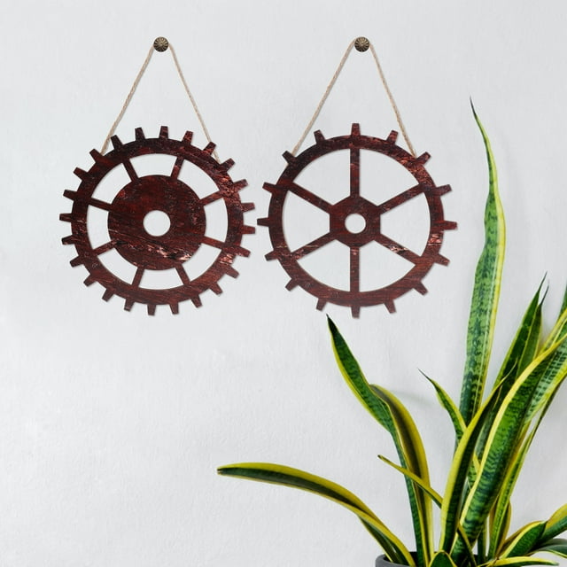 STRANDCHIC 4 Pcs Accessoires Western Roue de Chariot en Bois Rouge Foncé pour Déco Rustique Usage Intérieur et Extérieur