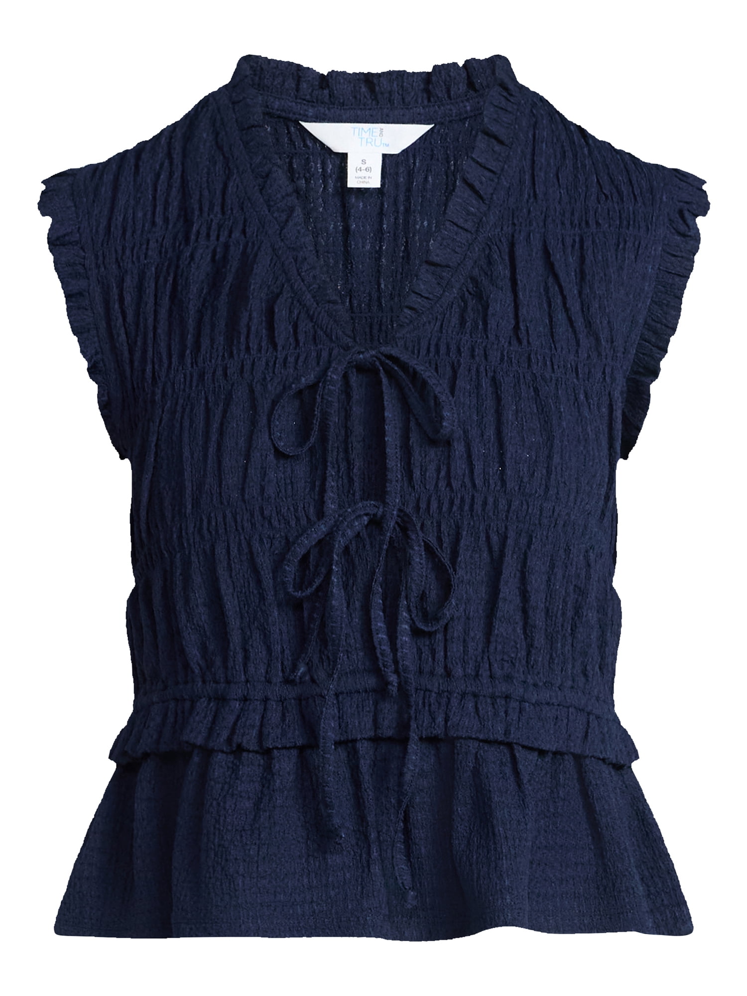 Time and Tru Women's Textured Tie Front Top, Sizes XS-XXXL