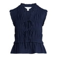 thumbnail image 6 of Time and Tru Women's Textured Tie Front Top, Sizes XS-XXXL, 6 of 6