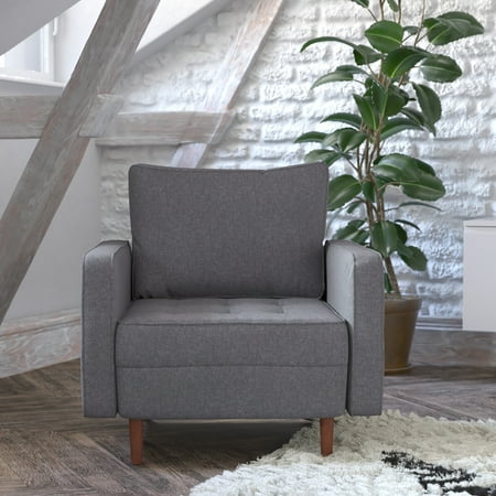 Alamont Home - Compact Upholstered Tufted Chair with Wooden Legs - Dark Gray