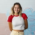 thumbnail image 3 of Dalix Heartly Ghost Short Sleeve Raglan Micro Rib Babe Tee Soft Cute Womens in Red XS X-Small, 3 of 5