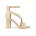 thumbnail image 5 of BLISSFUL STEP Women Crisscross Ankle Strap Block Heel Sandals Beige 6, 5 of 6