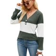 thumbnail image 4 of Deago Women's Color Block Long Sleeve Fall Sweaters Casual Fashion Ribbed Knit V Neck Button Pullover Shirts Tops (Green, M), 4 of 8