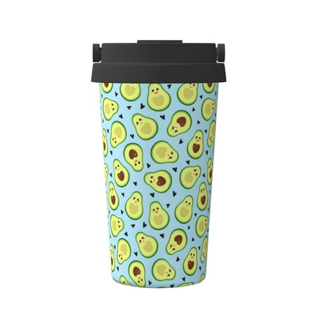 

Uemuo Avocado and Hearts Print Carry Insulated Coffee Mug Travel Mug with Hidden Handle Insulated Coffee Flask Leak-proof Travel Mug Insulated Mug for Office