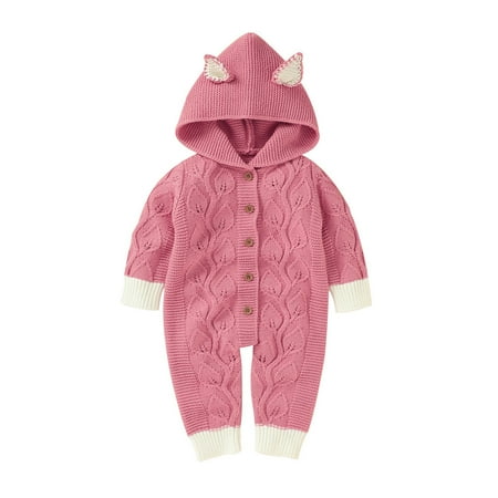 

Vikakiooze Newborn Baby Girls Boys Winter Warm Knit Outwear Sweater Hooded Romper Jumpsuit