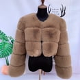 thumbnail image 5 of Chaqueta corta de piel sintética para mujer, abrigo mullido de piel sintética rosa, 3 filas grandes, de lujo, a la moda, de alta calidad, 5 of 5