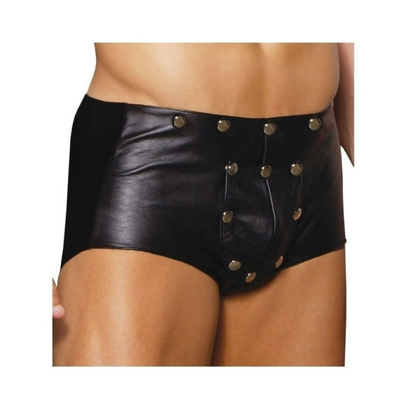 Elegant Moments EM-L9130 Mens Leather Shorts with Breakaway Front Black Leather / S