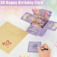 thumbnail image 3 of SwiftPulse Surprise Pop Up Happy Birthday Cards, Lovely 3D Birthday Card for Adults and Kids with Envelopes, Unique Design Handmade Foldable Greeting Cards for Daughter, Son, Mom, Dad, Friend（Purple）, 3 of 16