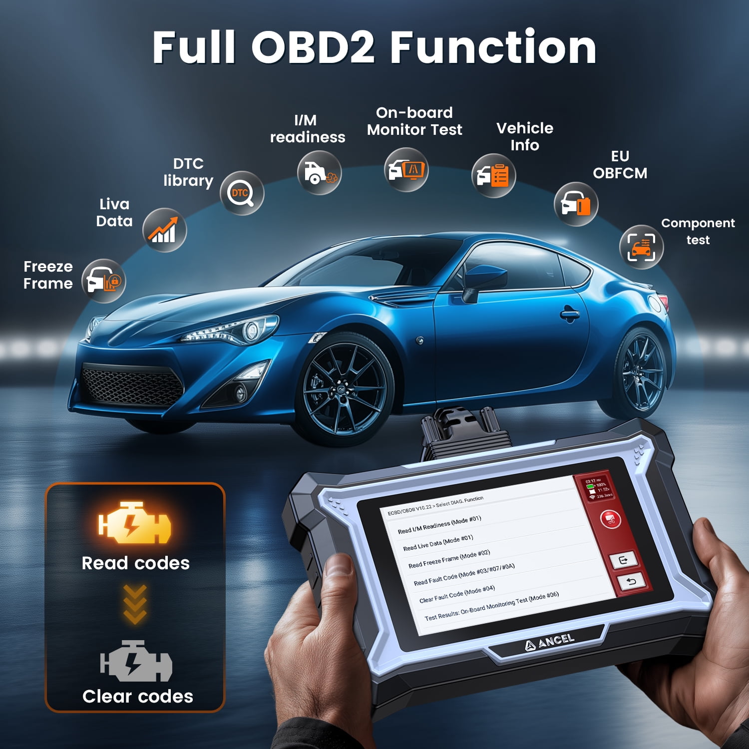 ANCEL OBD2 Car Scanner Wireless Car Diagnostic Tool, Transmission Check Engine Code Reader with 7 Resets, WiFi Free Update, Online Customer Service
