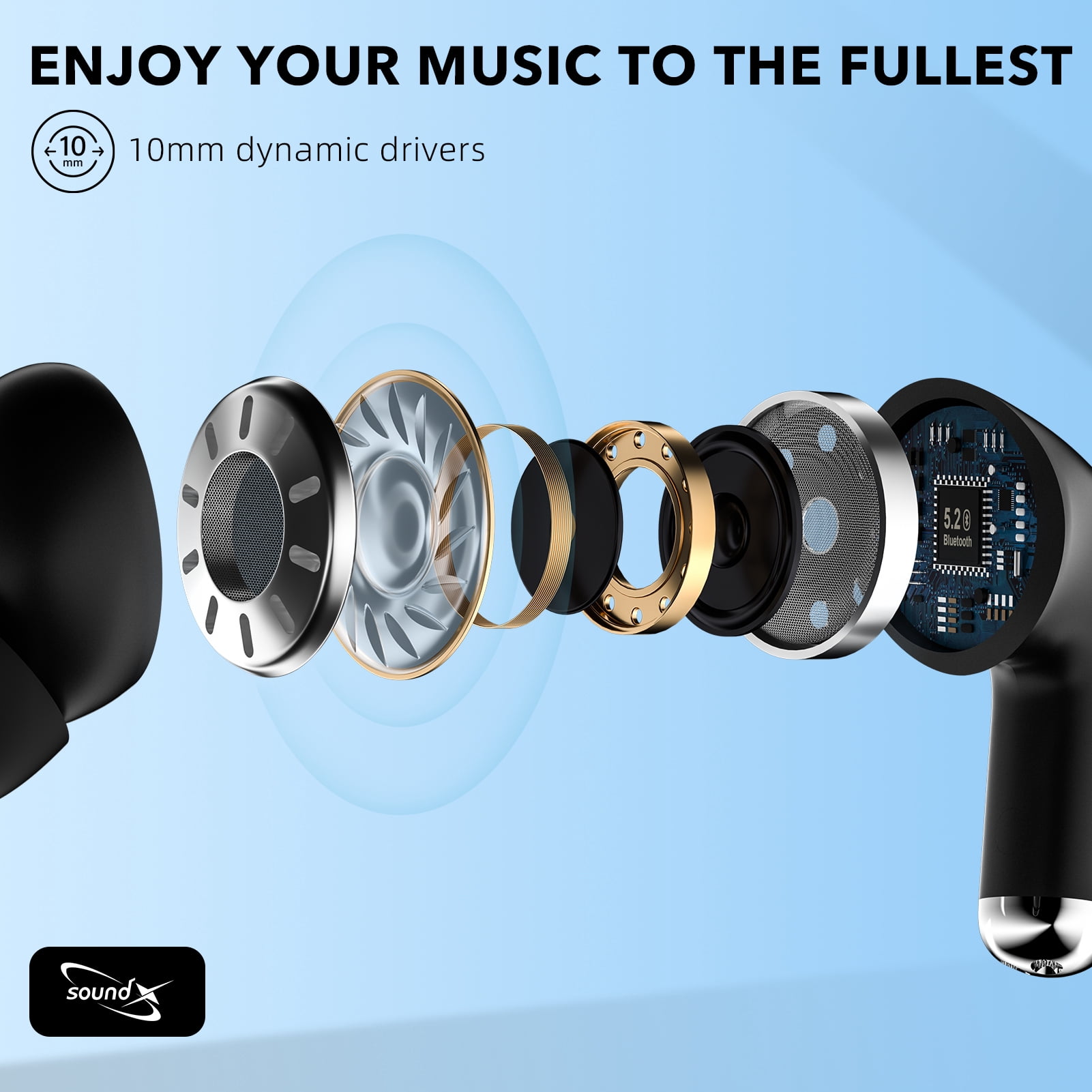 Stage Hero6 ANC true wireless earbuds, active noise cancellation and transparent mode, Bluetooth 5.2 wireless earphones with 4 microphones for call, 35H playback time with fast charging, dual modes