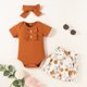 thumbnail image 1 of SDJMa Body de manga corta para bebé niño, ropa de verano para niña pequeña, de algodón, con estampado de flores, conjunto de tres piezas con lazo, 1 of 8