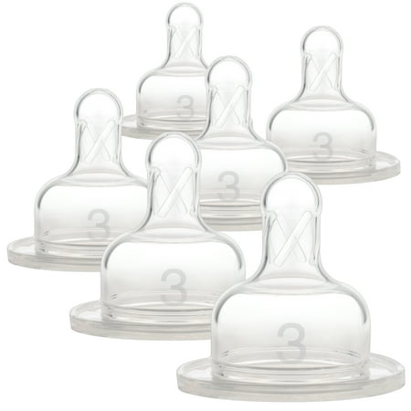 Dr. Brown's Natural Flow Wide-Neck Baby Bottle Nipple - Level 3, Medium-Fast Flow - 6-Pack - 6m+